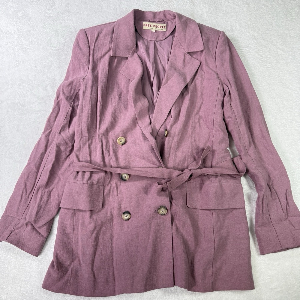 Free People Olivia Blazer Linen Blend Belted Jacket Dusty Currant Womens Small